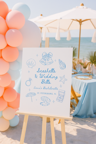 Bachelorette Welcome Sign | Seashells & Wedding Bells