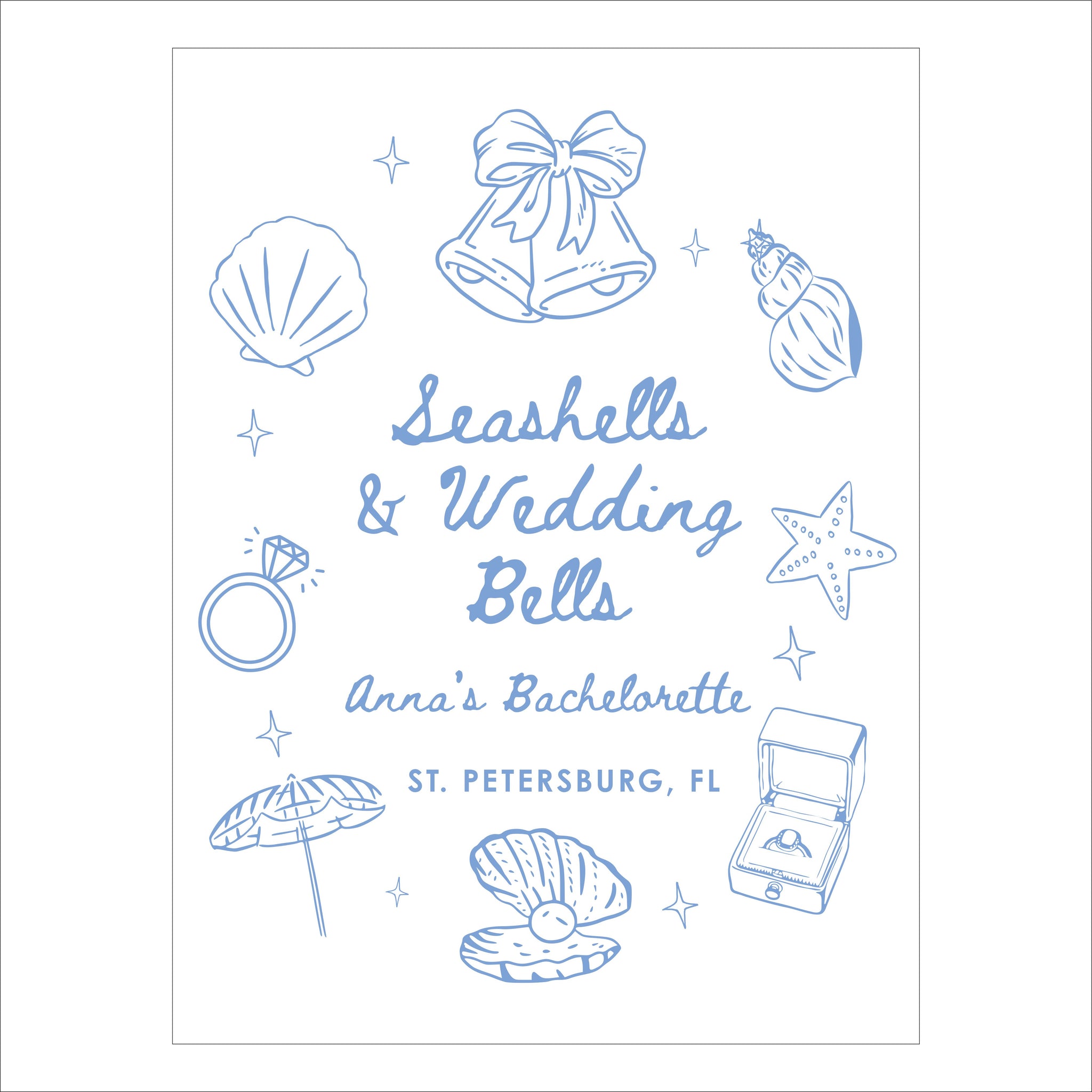 Bachelorette Welcome Sign | Seashells & Wedding Bells