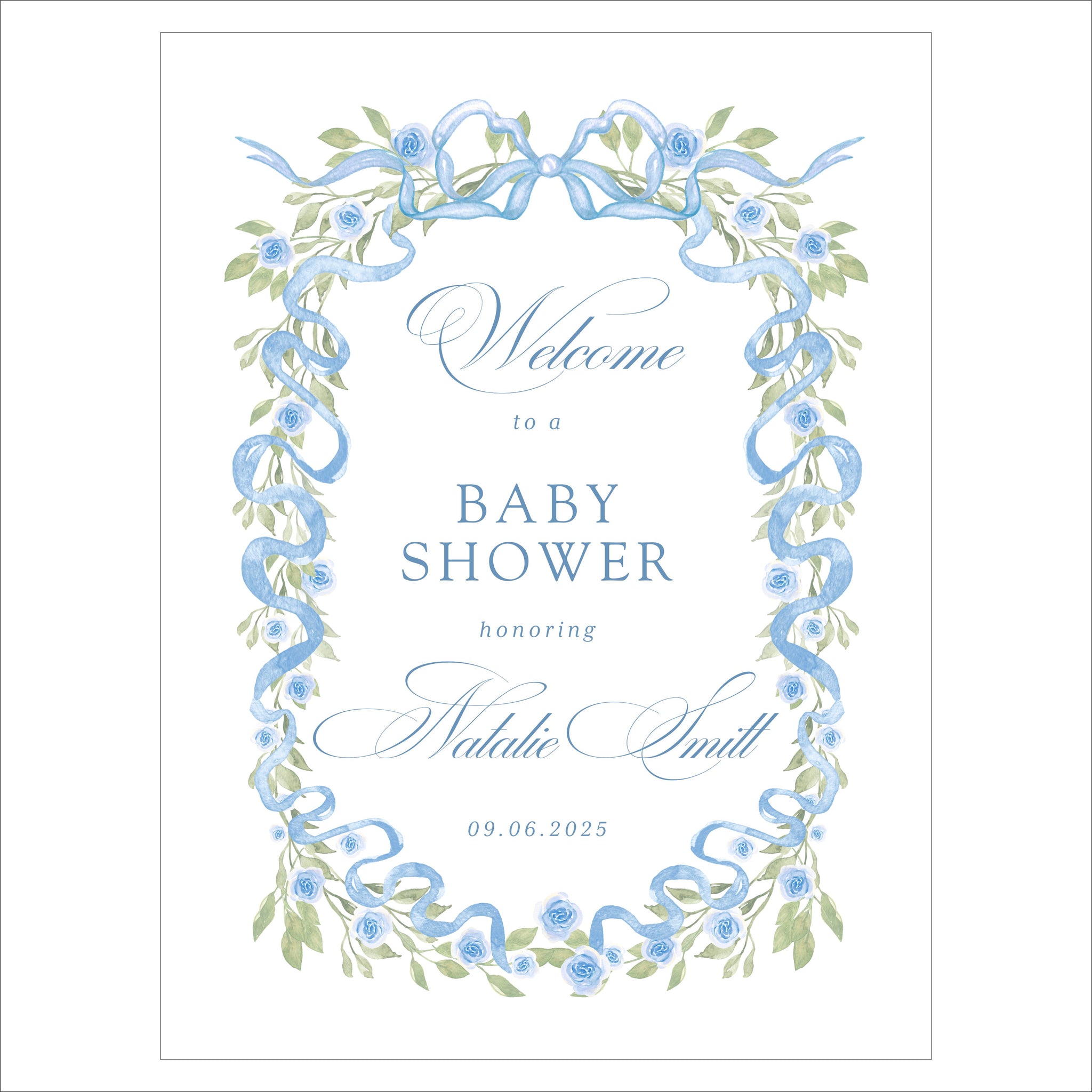watercolor bow baby shower welcome sign