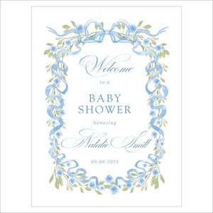 watercolor bow baby shower welcome sign