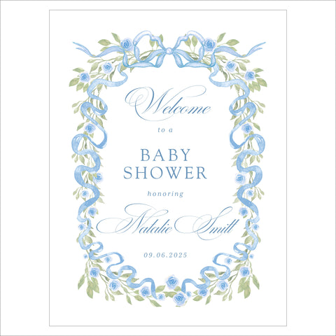 watercolor bow baby shower welcome sign