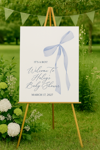 Baby Shower Welcome Sign | Blue Bow Watercolor