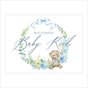 Baby Shower Welcome Sign | Bear & Bow Floral Watercolor