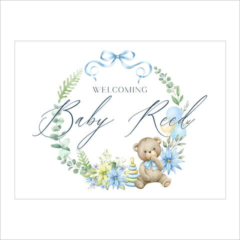Baby Shower Welcome Sign | Bear & Bow Floral Watercolor