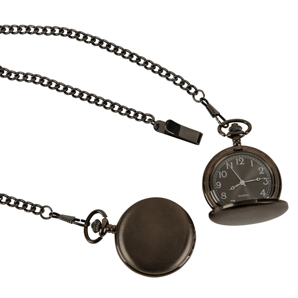 Gun Metal Engraved Pocket Watch