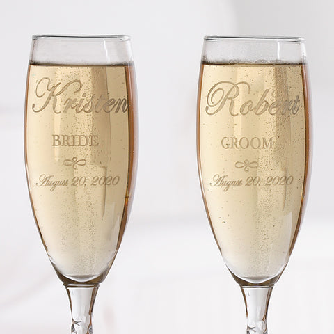 Engraved Glass Champagne Flute