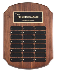 Perpetual Plaque - Clipped Solid Walnut Plaque w/ 24 Plates