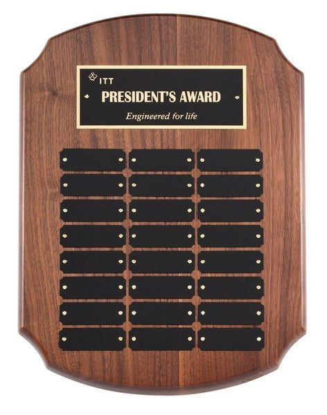 Perpetual Plaque - Clipped Solid Walnut Plaque w/ 24 Plates