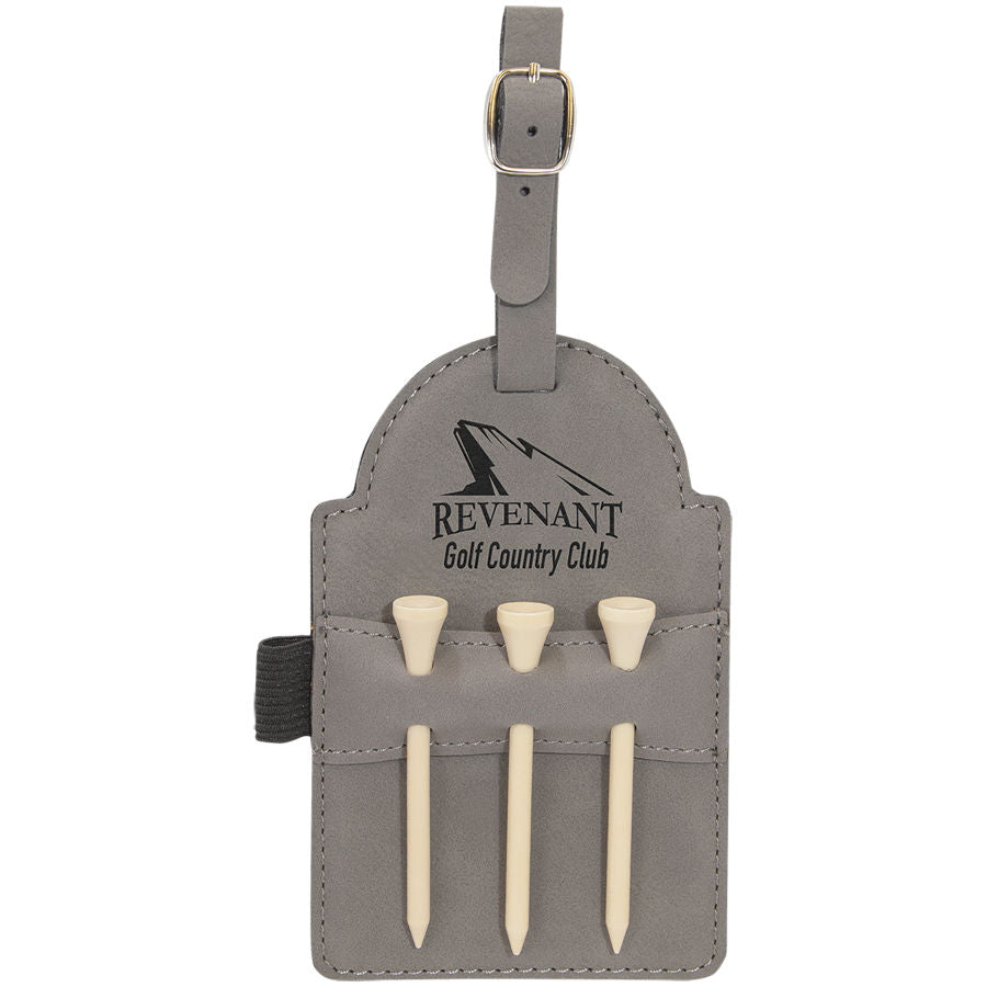 Engraved faux leather golf bag tag.