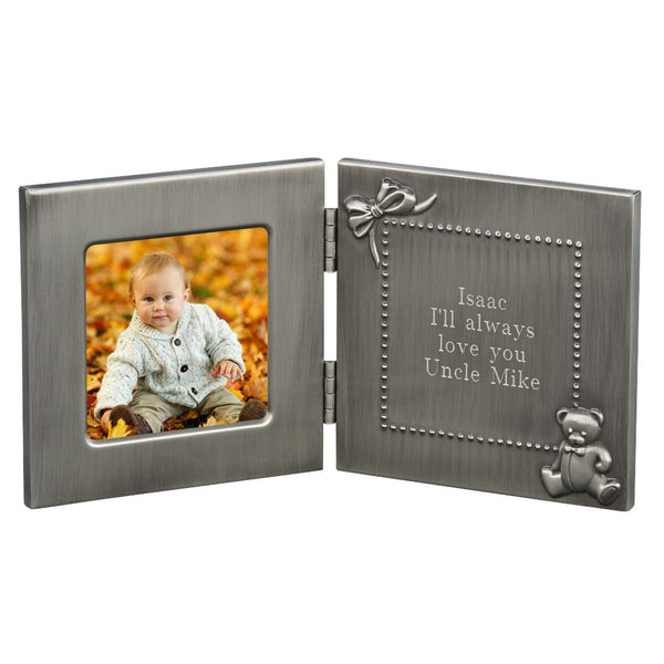 Silver engraved baby  picture frame.