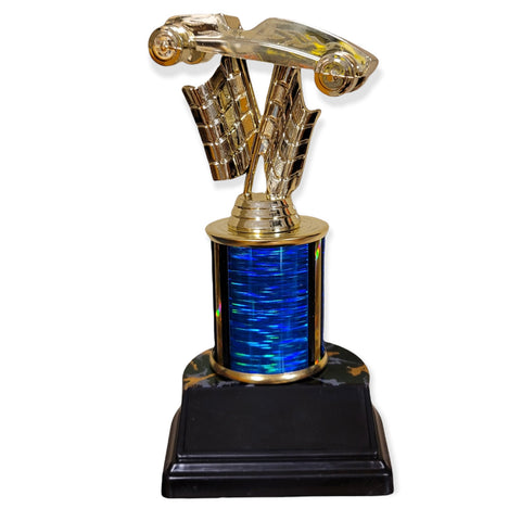 gold pinewood derby trophy with free engraved plate