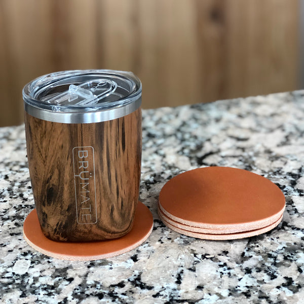 Tan Full Grain Leather Coaster Set