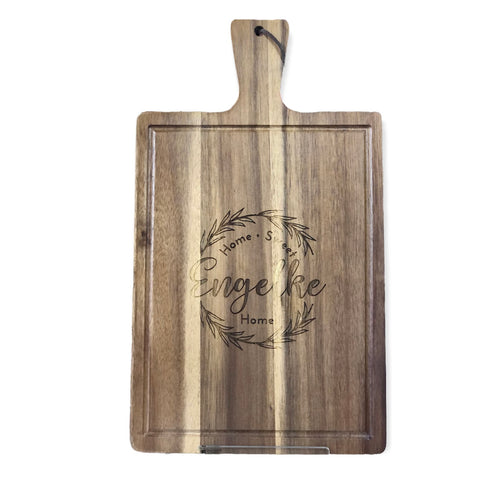acacia wood handle engraved cutting board