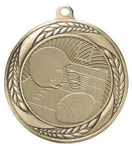 gold football medal with free neck ribbon