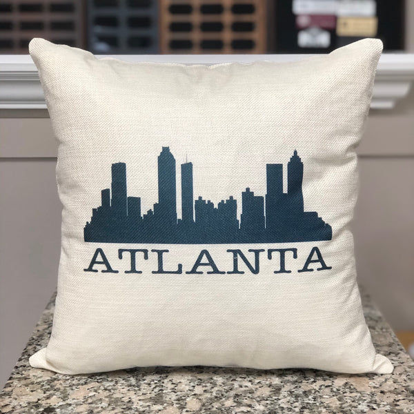 City skyline engraved pillow.