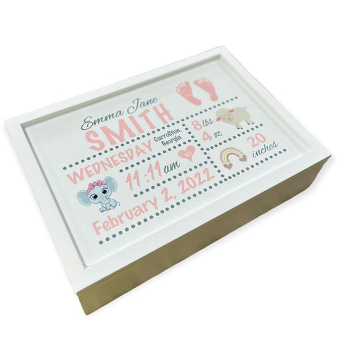 personalized engraved baby birth statistics keepsake box