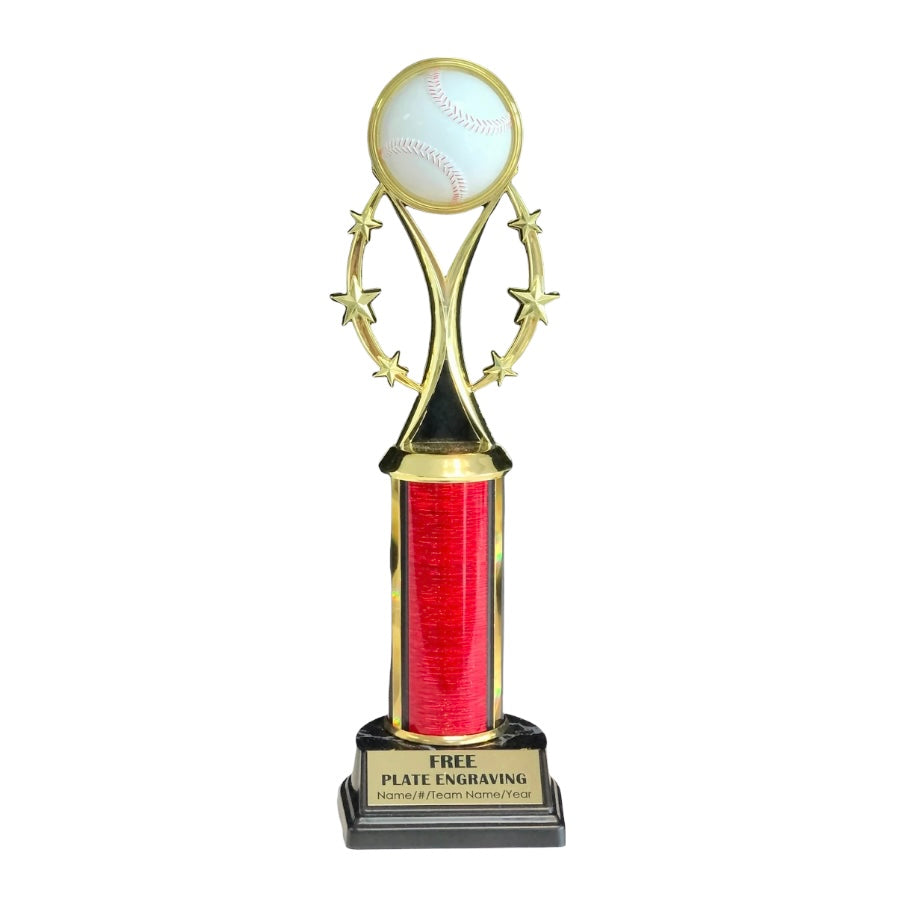 red baseball column trophy