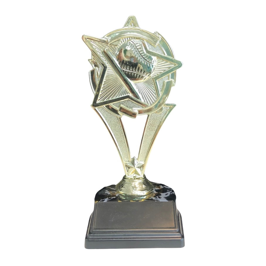 shiny gold star baseball trophy