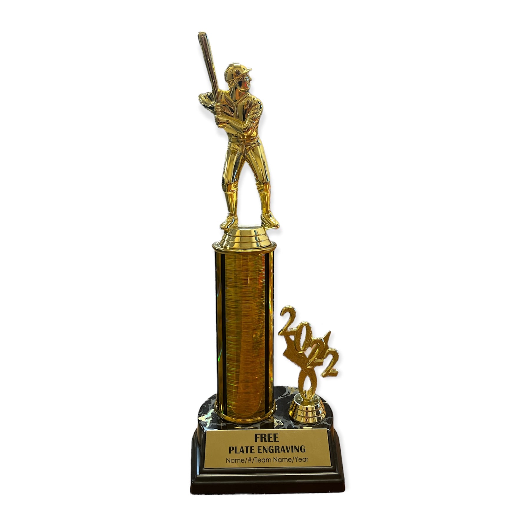 gold baseball trophy with free engraved plate