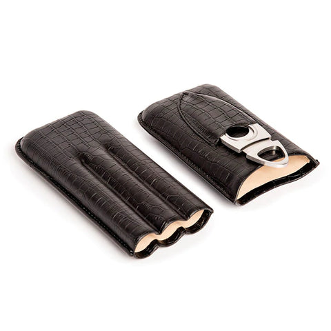 black croc triple cigar holder and cutter