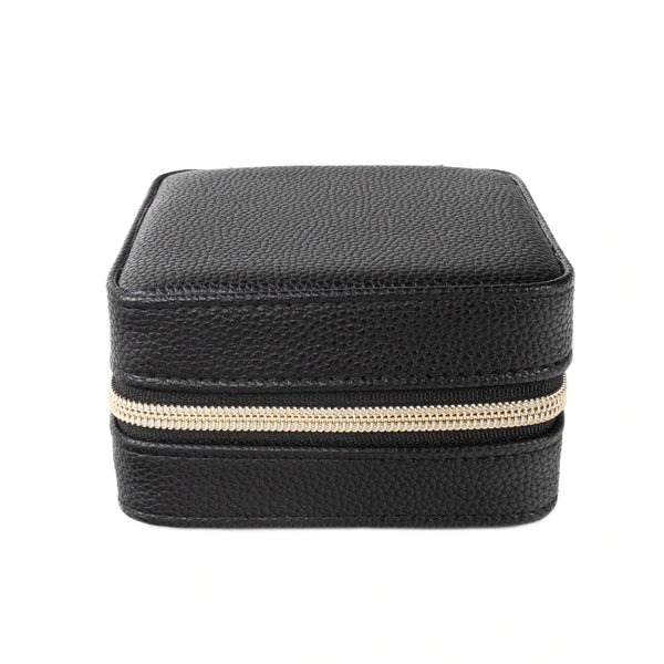 black vegan leather travel jewelry organizer