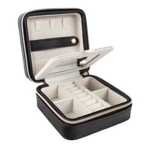 black vegan leather travel jewelry case
