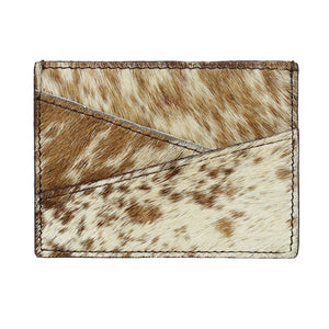 myra bag brown and white cowhide card holder
