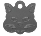 Blue metal cat head shaped cat ID tag that can be engraved with details.