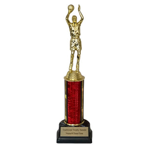 red column basketball trophy with free engraving
