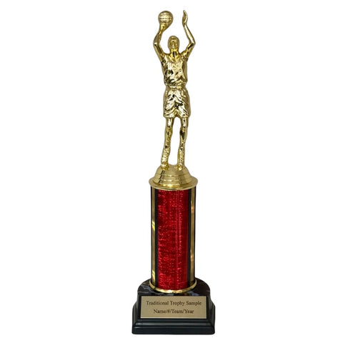 red column basketball trophy with free engraving