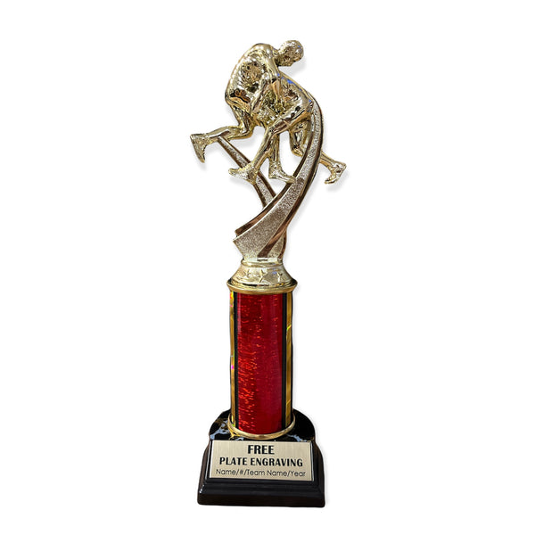 wrestling column trophy with free engraved plate