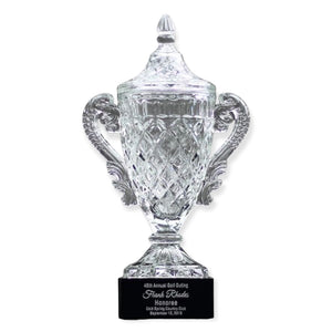 crystal cup trophy on black base