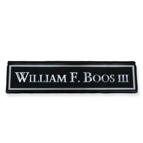 black piano finish desk bar engraved