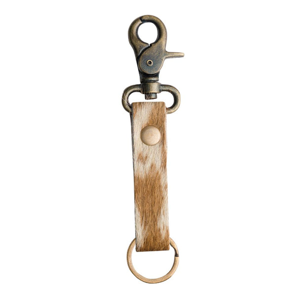 light brown and white cowhide keychain