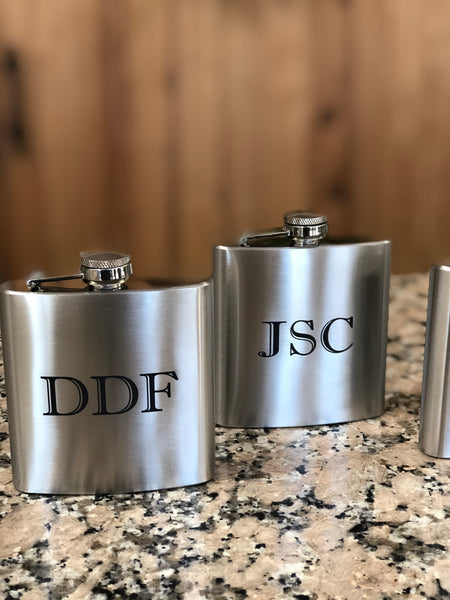 engraved silver flask