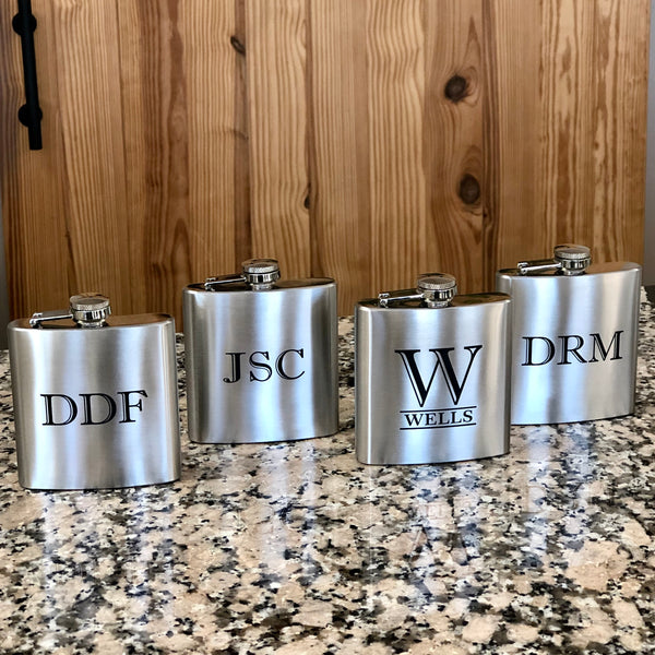 engraved silver flask