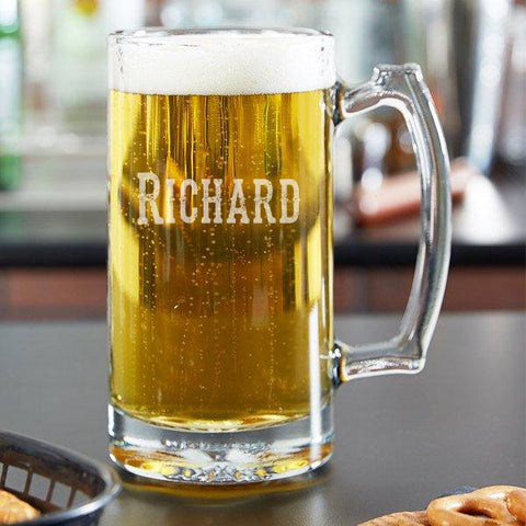 engraved glass beer mug