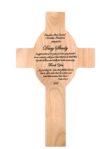 engraved wood cross plaque