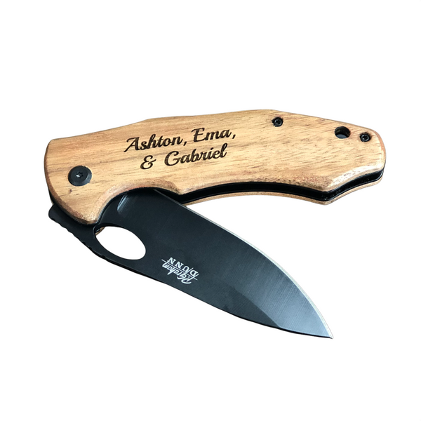 engraved handle wood knife