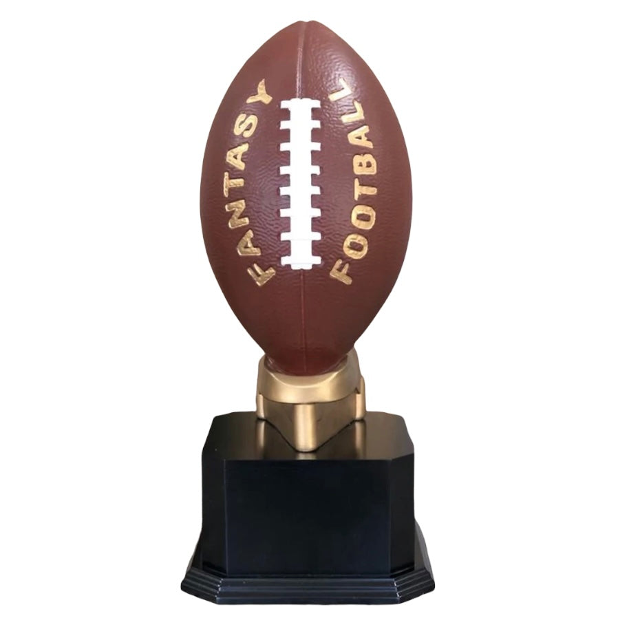 Fantasy football trophy on black wood base with free engraved plate