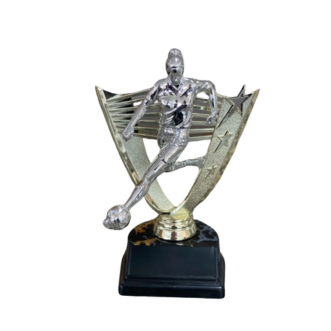Two-Toned Female Soccer Player Trophy, kicking ball in action trophy
