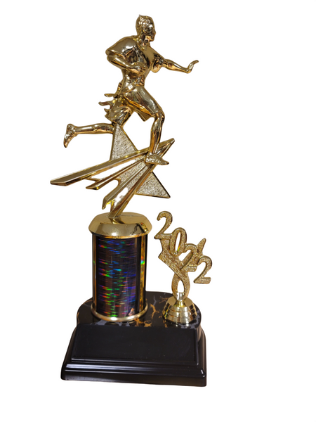 gold flag football trophy with free engraved plate