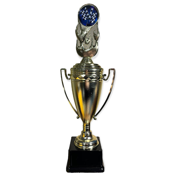 double checkered flag racing trophy