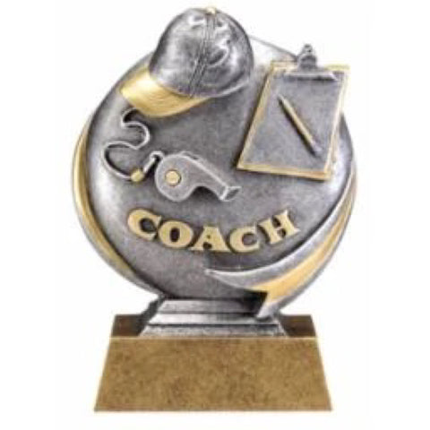 silver and gold coach trophy with free engraved plate
