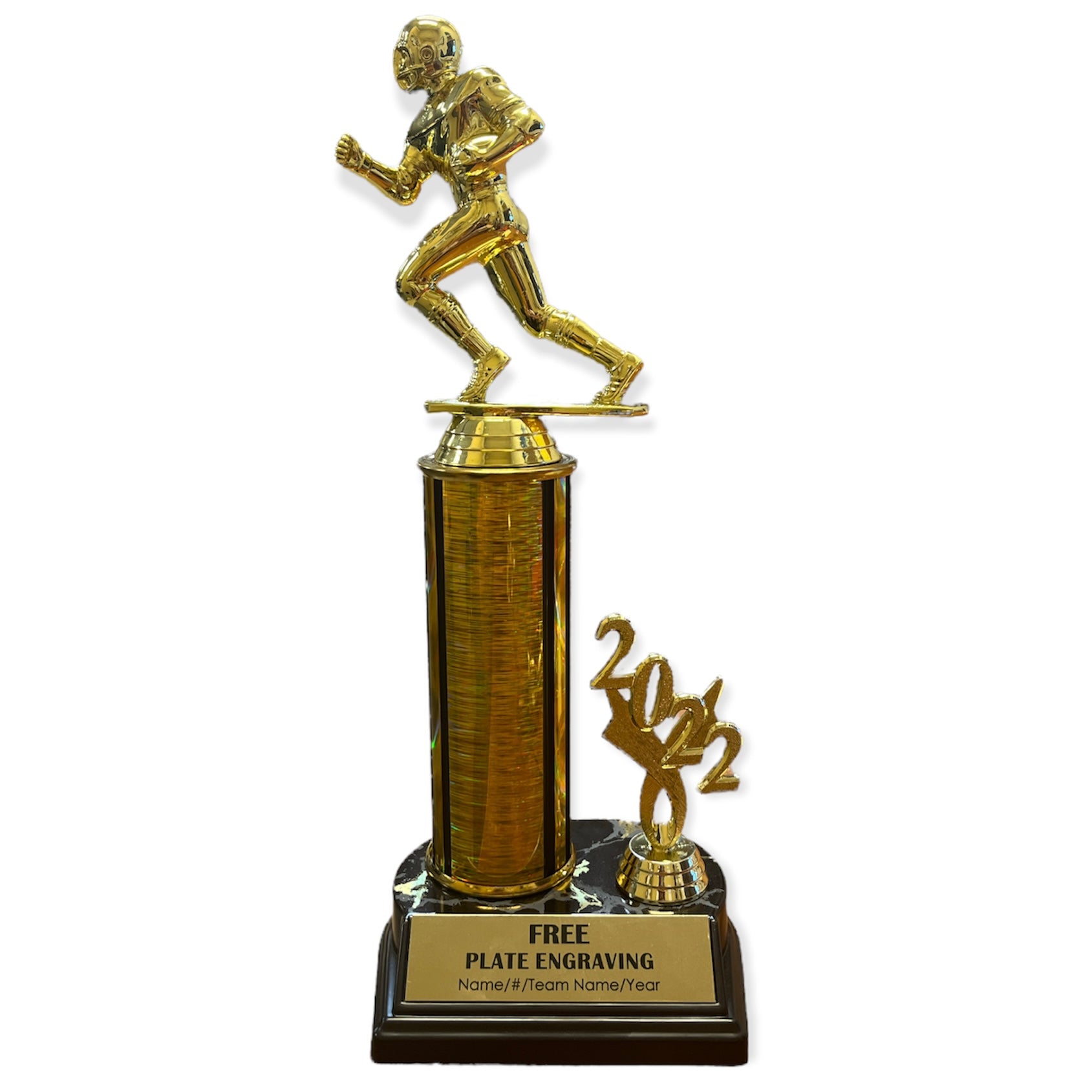 football trophy with free engraved plate and date figure