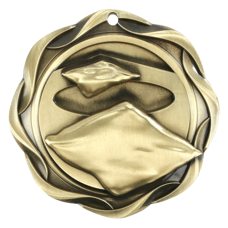 gold cornhole medal with free neck ribbon