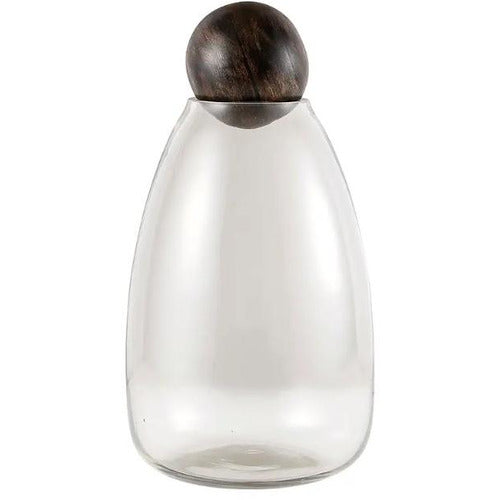 glass carafe with wood ball stopper