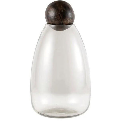 glass carafe with wood ball stopper