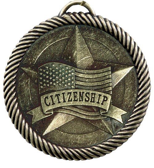 gold citizenship medal with free neck ribbon
