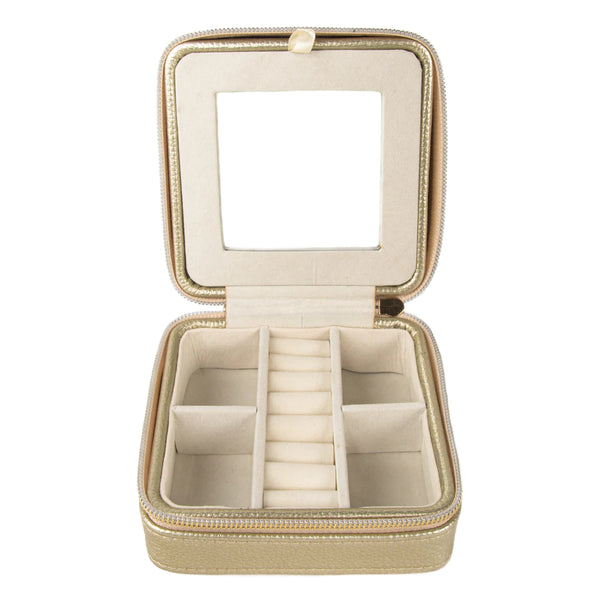 gold vegan leather travel jewelry box